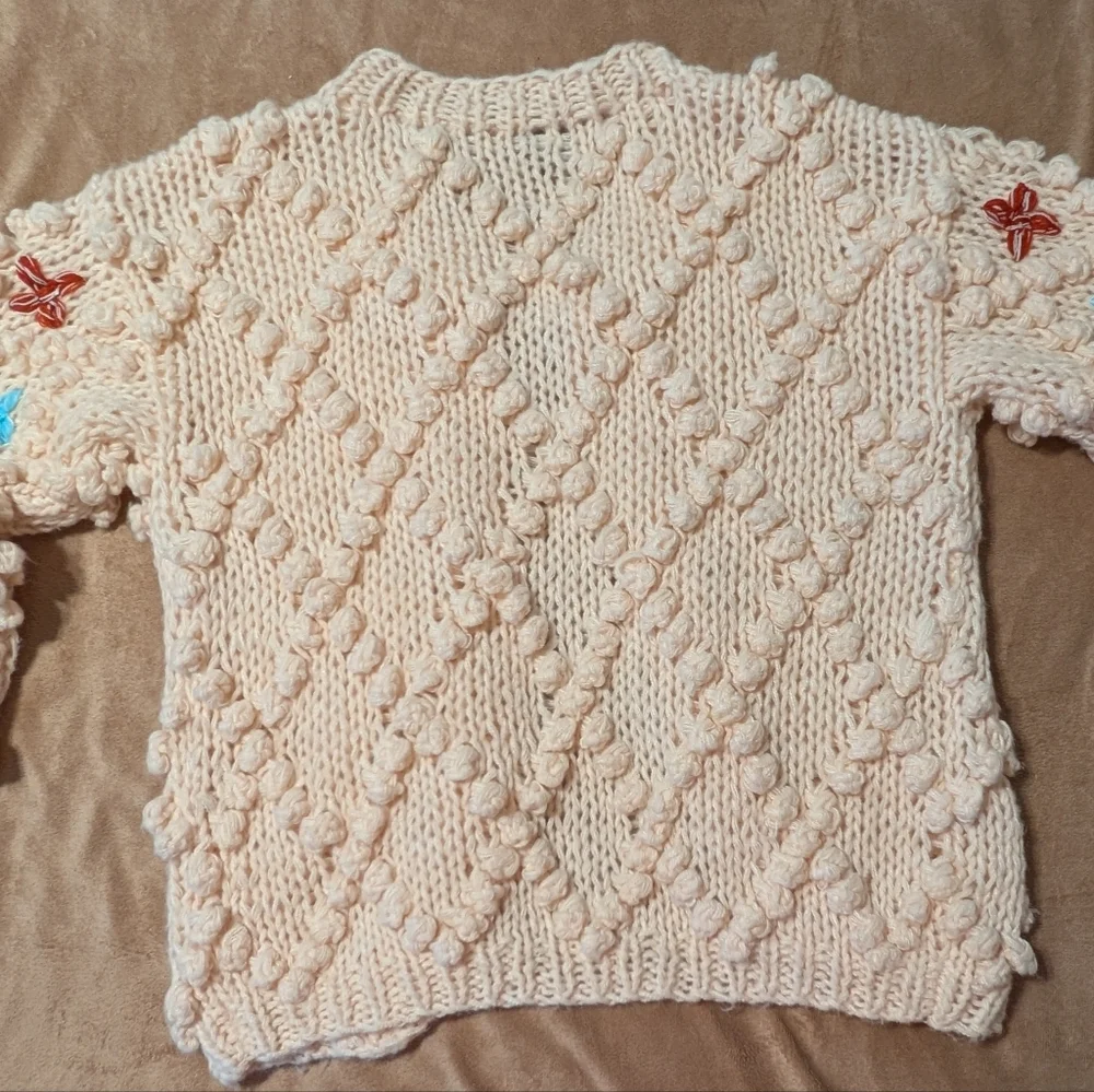 Brand New Sacchi Knit Popcorn Cardigan with Embroidered Accents NWOT - Picture 6 of 8